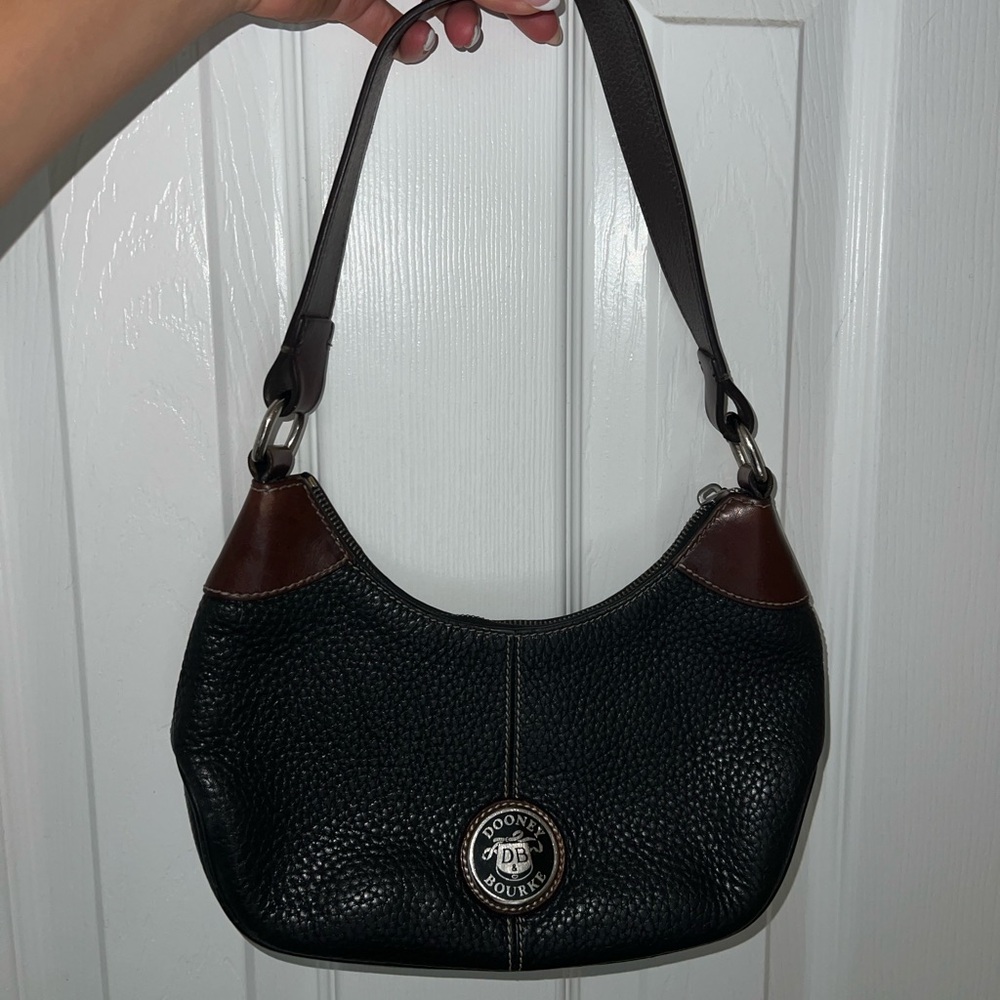 Dooney & Bourke Black and Brown Pebbled Leather Shoulder Bag